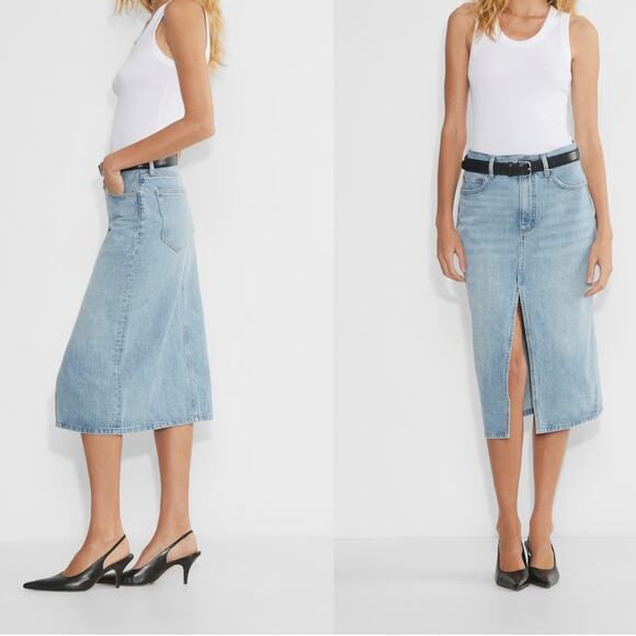 Aritzia Denim Forum 90s Halle Denim Midi Skirt Light Wash Size 29 - Picture 1 of 8